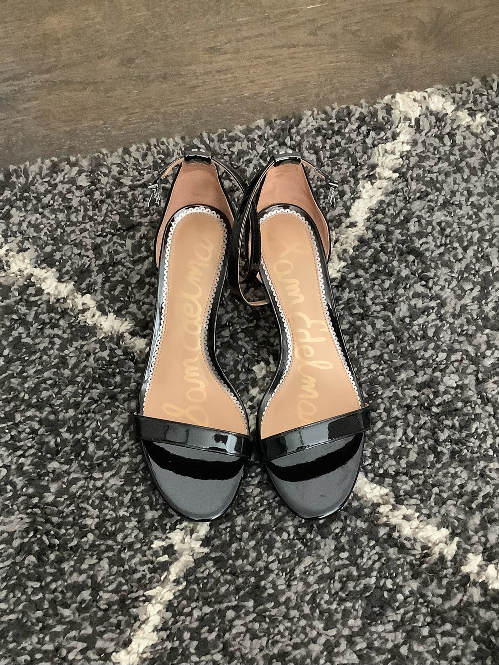 Sam Edelman Black Patent Open-Toe Ankle Strap Heels